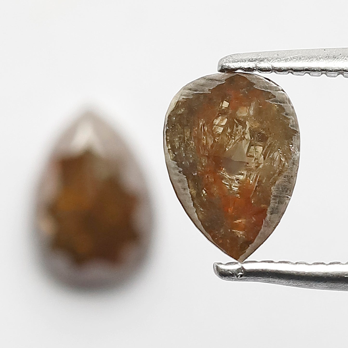 Matching Pair 1.53 Carat Pear Cut Rustic Loose Diamonds, Natural Red Brown for Jewelry Making