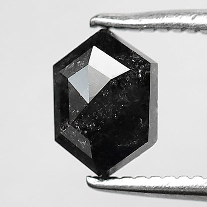 1.00 CT Elongated hexagon natural black color loose diamond for salt and pepper ring