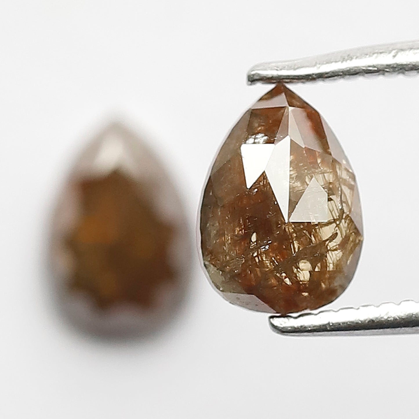 Matching Pair 1.53 Carat Pear Cut Rustic Loose Diamonds, Natural Red Brown for Jewelry Making