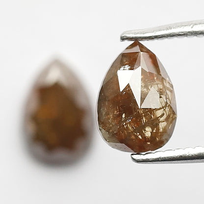 Matching Pair 1.53 Carat Pear Cut Rustic Loose Diamonds, Natural Red Brown for Jewelry Making