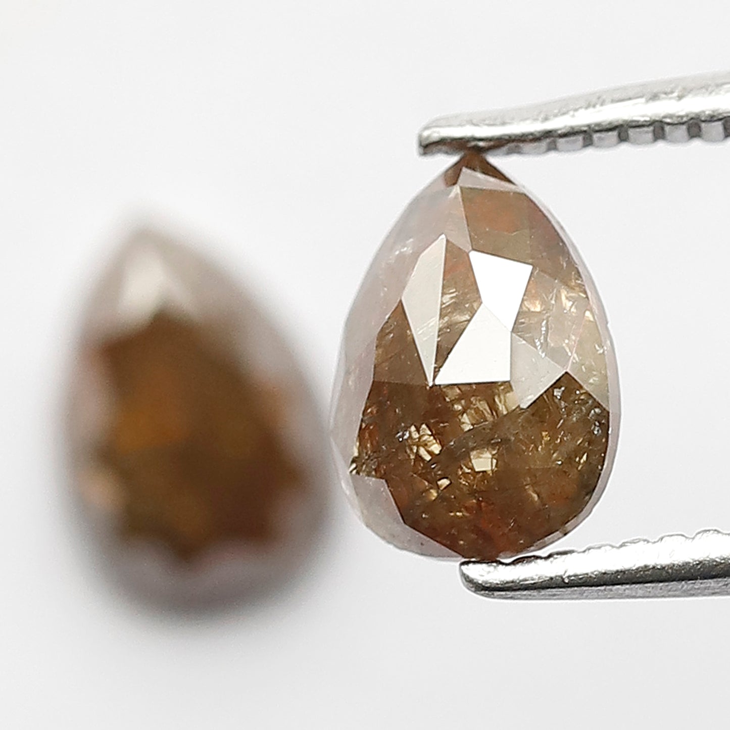 Matching Pair 1.53 Carat Pear Cut Rustic Loose Diamonds, Natural Red Brown for Jewelry Making