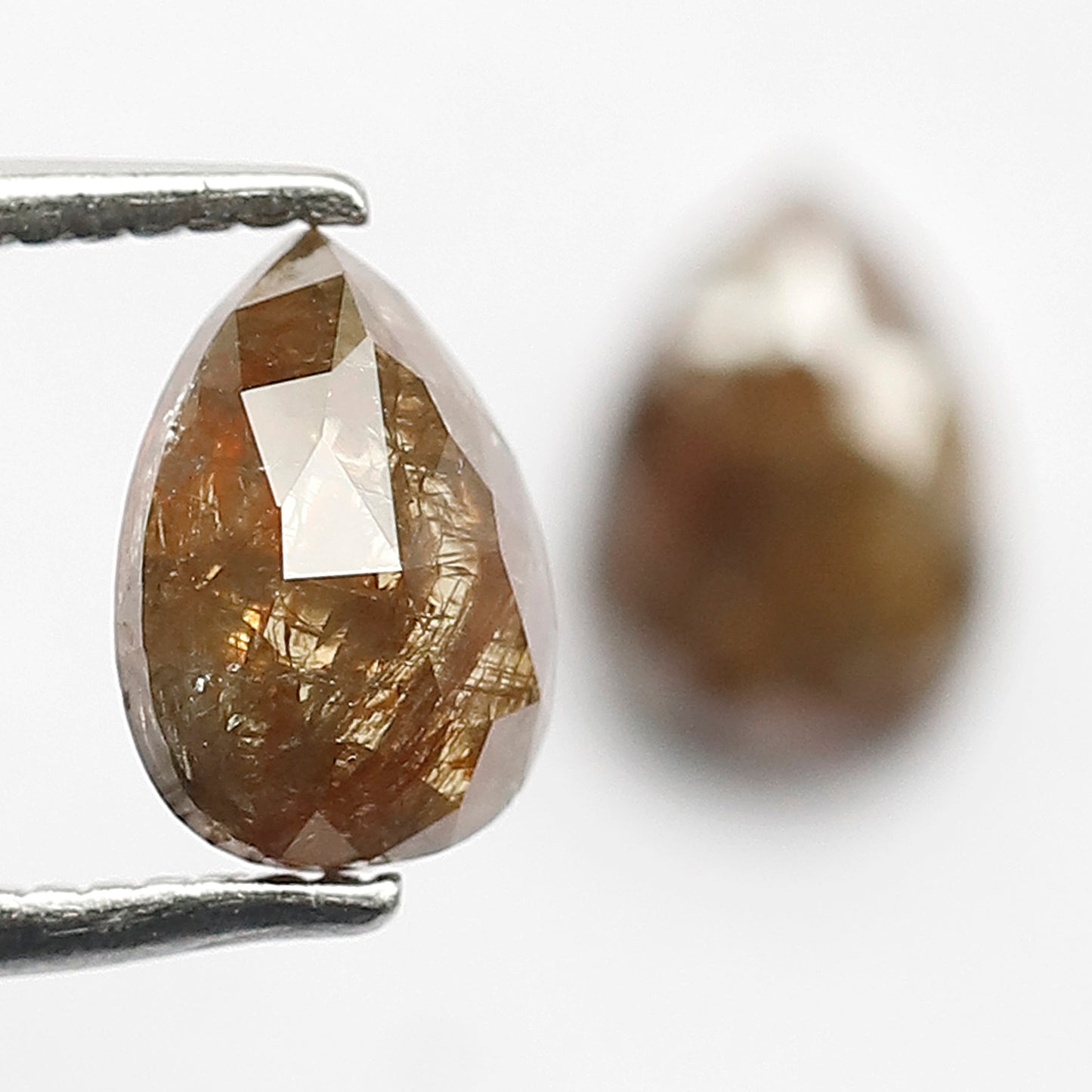 Matching Pair 1.53 Carat Pear Cut Rustic Loose Diamonds, Natural Red Brown for Jewelry Making