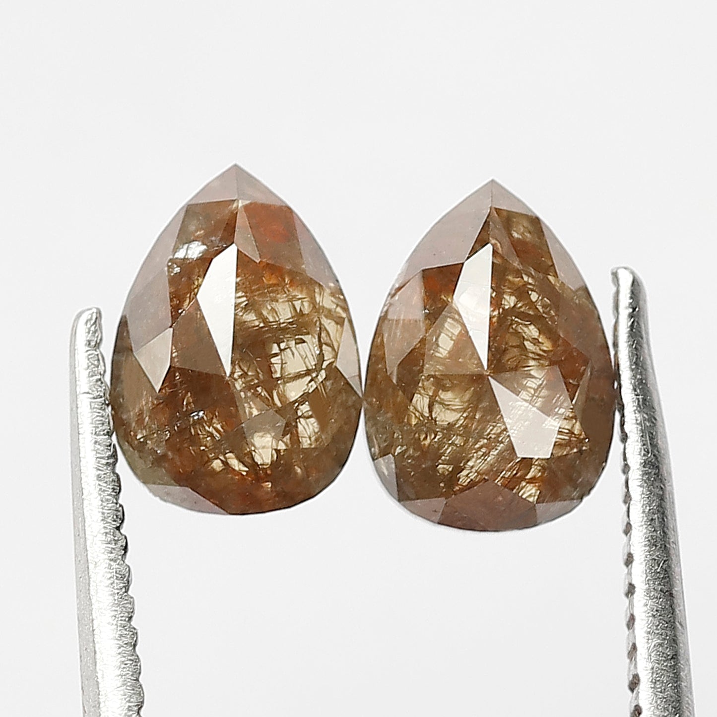 Matching Pair 1.53 Carat Pear Cut Rustic Loose Diamonds, Natural Red Brown for Jewelry Making