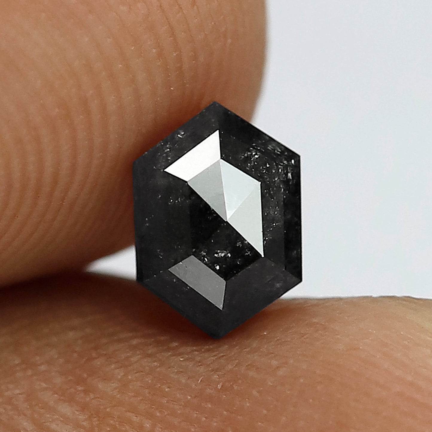 1.00 CT Elongated hexagon natural black color loose diamond for salt and pepper ring