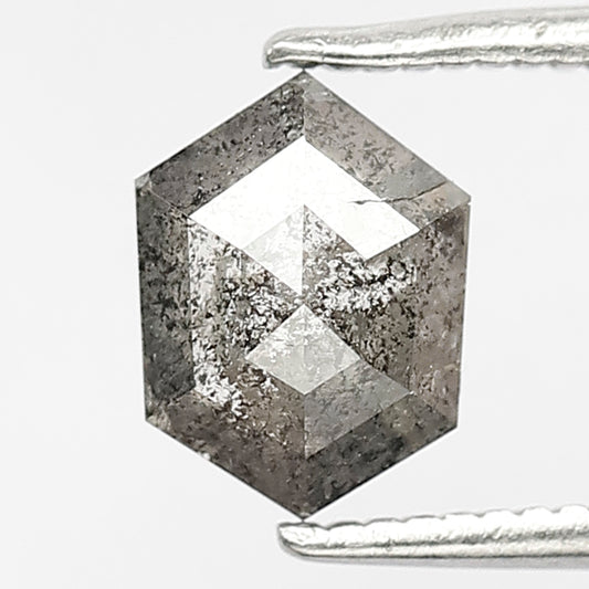 1.08 CT Hexagon Shape Sparkling Faceted Grayish Black Salt and Pepper Diamond Ideal For Making Prong Setting Ring