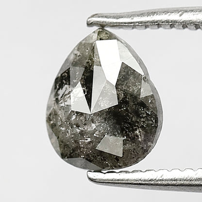 0.76 ct pear shape salt and pepper  loose diamond, 7mm natural fancy dark grey faceted Rose cut diamond for unique diamond pendant or ring