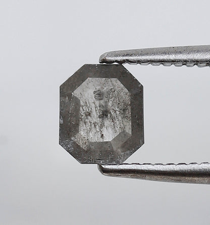 0.40 CT Gray Black Emerald Shape Loose Diamond, 5.50 x 4.70 mm Natural Salt and Pepper Conflict Free Diamond