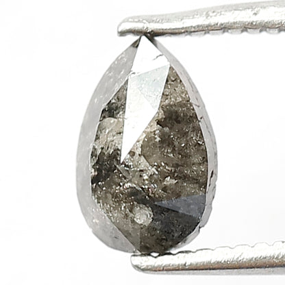 0.92 CT Pear Cut Conflict Free Diamond, Natural Gray Black Salt and Pepper Loose Diamond for Custom Ring and Jewelry Gift