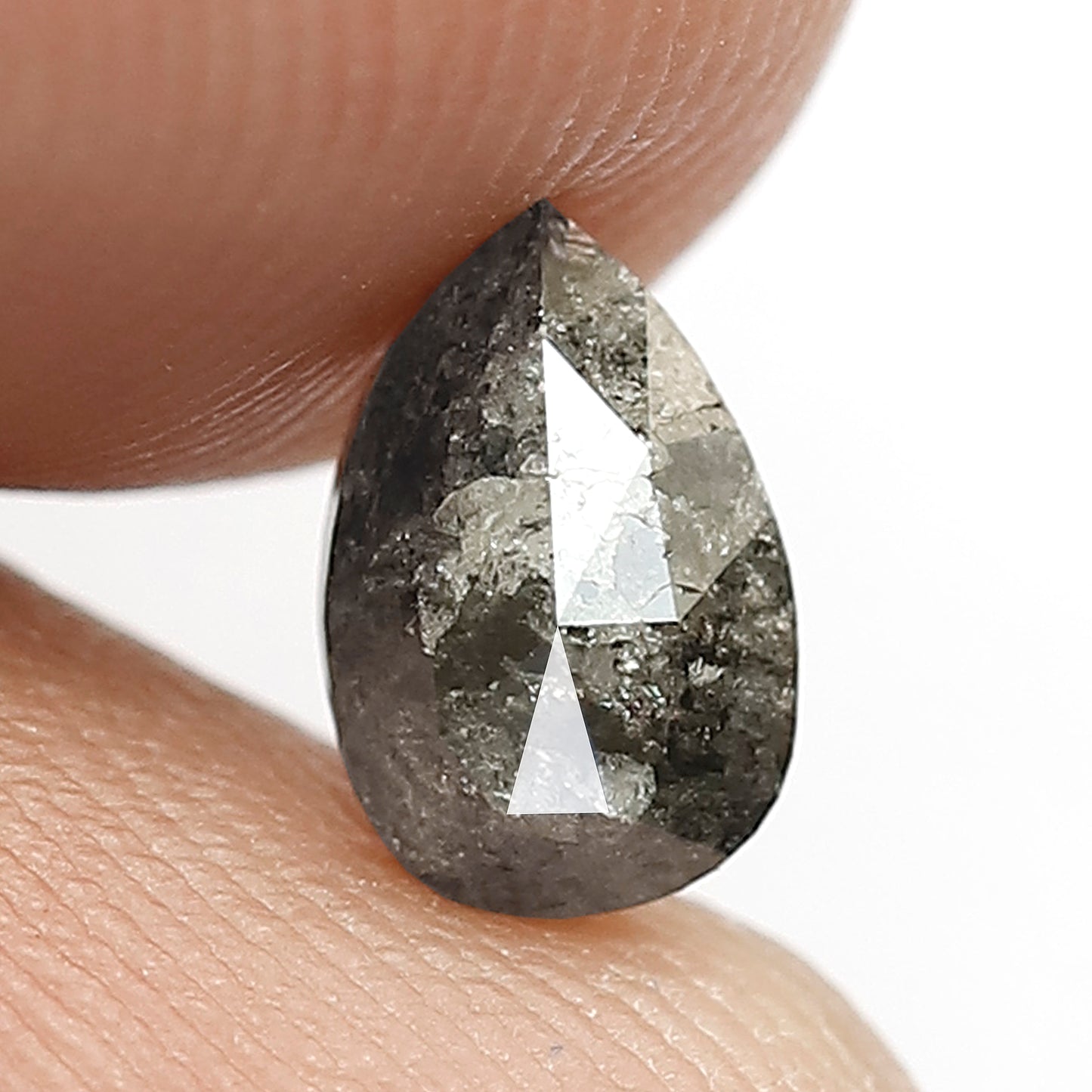 0.92 CT Pear Cut Conflict Free Diamond, Natural Gray Black Salt and Pepper Loose Diamond for Custom Ring and Jewelry Gift