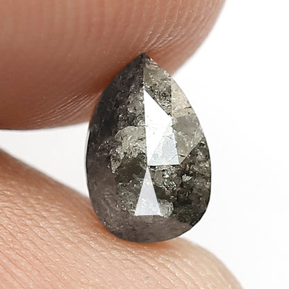 0.92 CT Pear Cut Conflict Free Diamond, Natural Gray Black Salt and Pepper Loose Diamond for Custom Ring and Jewelry Gift