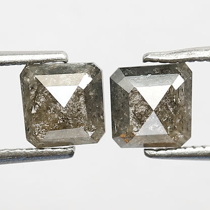 1.54 CT Matching Geometric Salt and Pepper Diamonds, Natural Gray Black Loose Diamond Pair for Stud Earrings and Custom Jewelry