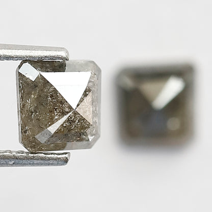 1.54 CT Matching Geometric Salt and Pepper Diamonds, Natural Gray Black Loose Diamond Pair for Stud Earrings and Custom Jewelry