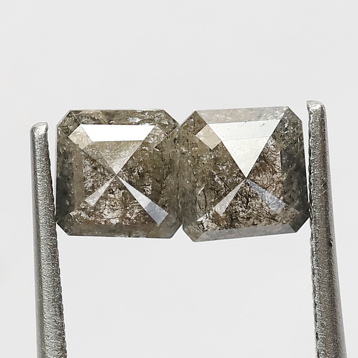 1.54 CT Matching Geometric Salt and Pepper Diamonds, Natural Gray Black Loose Diamond Pair for Stud Earrings and Custom Jewelry