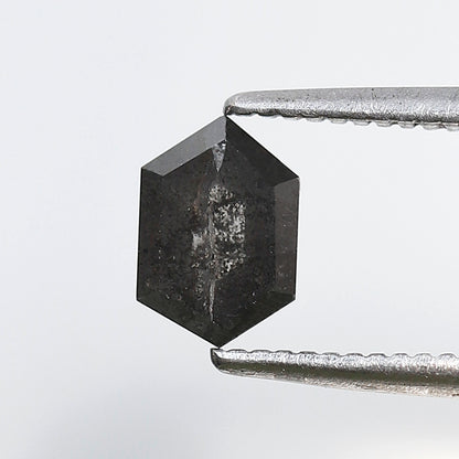 0.75 Ct Hexagon Salt and Pepper Diamond, Gray Black Natural Loose Diamond, 6.40 mm Wedding Band Stone