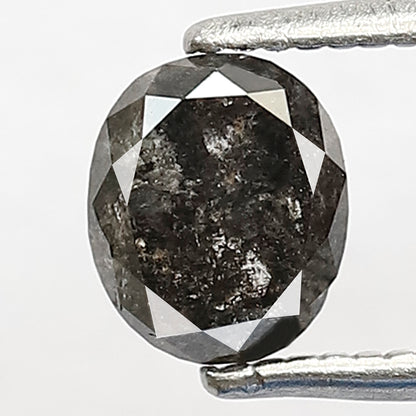 1.02 CT Natural Oval Shape Conflict Free Diamond, 6.00 x 5.00 mm Gray Black Salt and Pepper Diamond For Mothers Day Gift