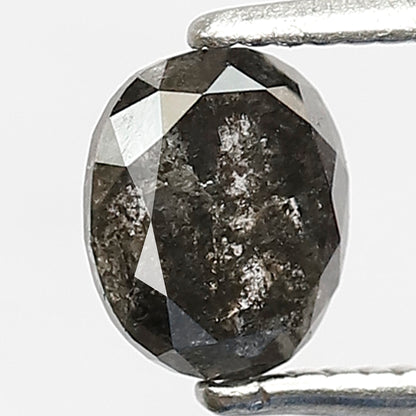 1.02 CT Natural Oval Shape Conflict Free Diamond, 6.00 x 5.00 mm Gray Black Salt and Pepper Diamond For Mothers Day Gift