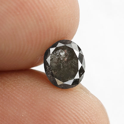 1.02 CT Natural Oval Shape Conflict Free Diamond, 6.00 x 5.00 mm Gray Black Salt and Pepper Diamond For Mothers Day Gift