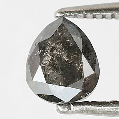 Natural 0.73 CT Pear Shape Diamond, 6.00 x 5.00 mm Gray Black Salt and Pepper Loose Diamond for Custom Ring