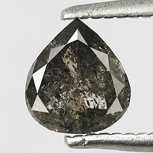 0.60 CT Pear Shape Natural Grayish Black Salt and Pepper Diamond Perfect for Affordable Wedding Dual Band Ring