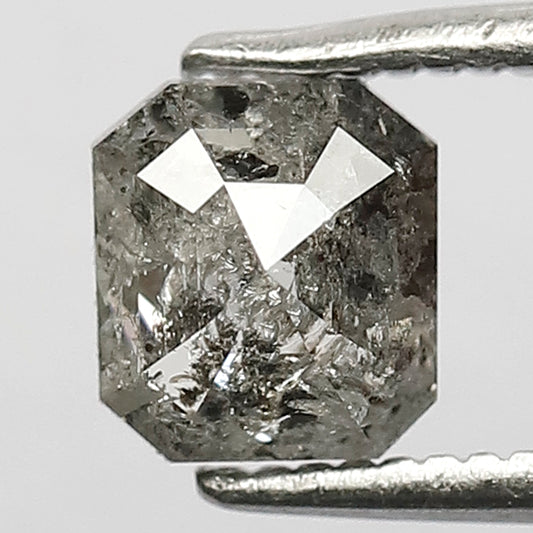 0.86 CT Emerald Shaped Natural Grey Black Conflict Free Salt and Pepper Diamond Ideal For Making Wedding Ring