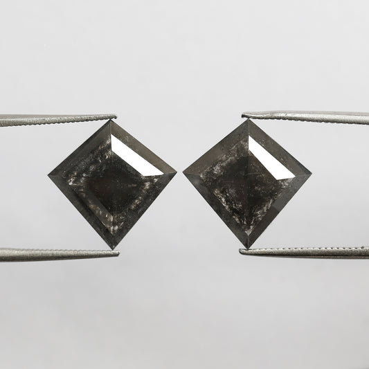6.66 CT Pair Of Kite Shape Salt and Pepper Diamond 13.90 MM Natural Black Color Loose Natural Diamond For Jewelry