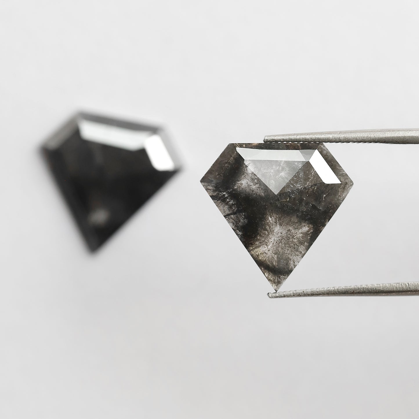 Pair Of 6.79 CT Diamond Shape Loose Natural 13.50 MM Dark Stormy Gray Color Salt and Pepper Diamond For Jewelry