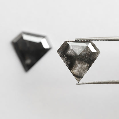 Pair Of 6.79 CT Diamond Shape Loose Natural 13.50 MM Dark Stormy Gray Color Salt and Pepper Diamond For Jewelry