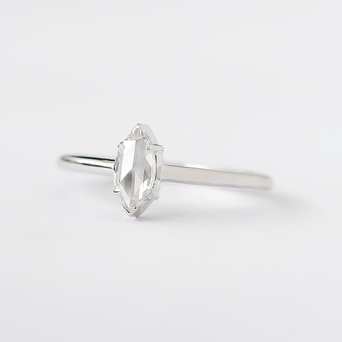 Marquise Rose Cut Diamond Solitaire Ring in 14K White Gold, 0.20 Ct Natural Diamond Ring