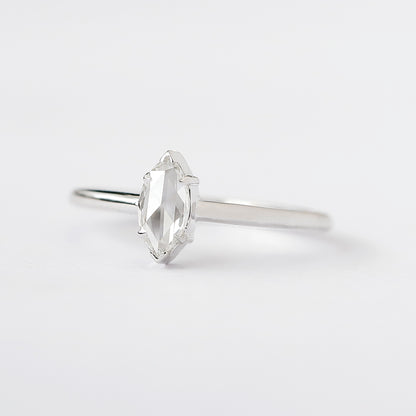 Marquise Rose Cut Diamond Solitaire Ring in 14K White Gold, 0.20 Ct Natural Diamond Ring