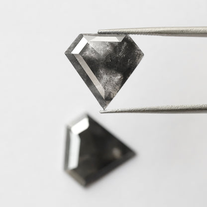 Pair Of 6.79 CT Diamond Shape Loose Natural 13.50 MM Dark Stormy Gray Color Salt and Pepper Diamond For Jewelry