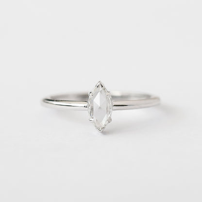 Marquise Rose Cut Diamond Solitaire Ring in 14K White Gold, 0.20 Ct Natural Diamond Ring