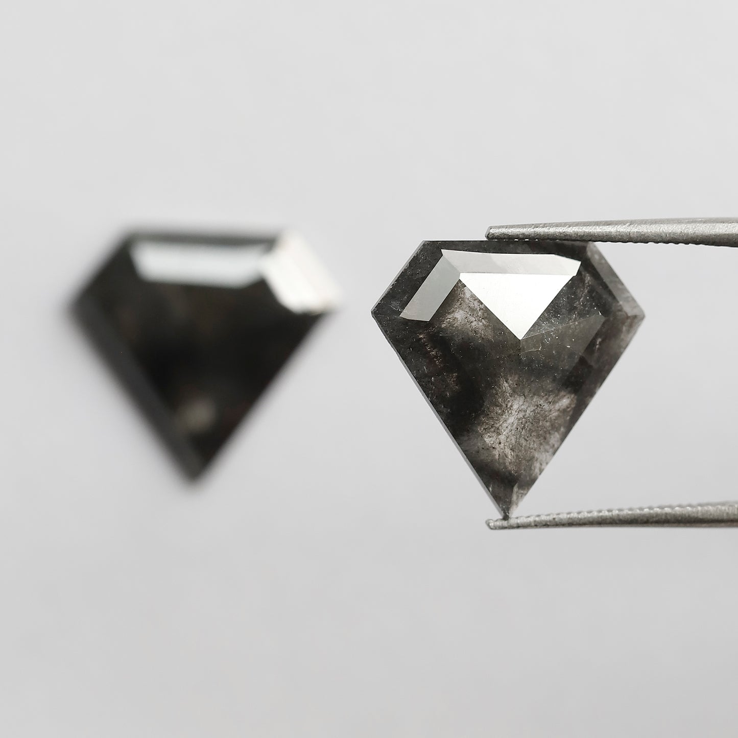 Pair Of 6.79 CT Diamond Shape Loose Natural 13.50 MM Dark Stormy Gray Color Salt and Pepper Diamond For Jewelry