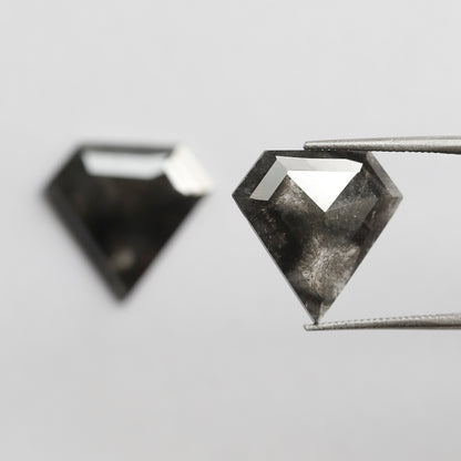 Pair Of 6.79 CT Diamond Shape Loose Natural 13.50 MM Dark Stormy Gray Color Salt and Pepper Diamond For Jewelry