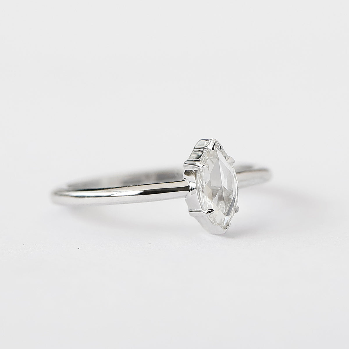 Marquise Rose Cut Diamond Solitaire Ring in 14K White Gold, 0.20 Ct Natural Diamond Ring