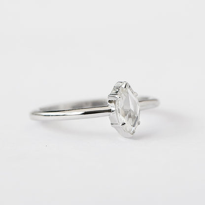 Marquise Rose Cut Diamond Solitaire Ring in 14K White Gold, 0.20 Ct Natural Diamond Ring