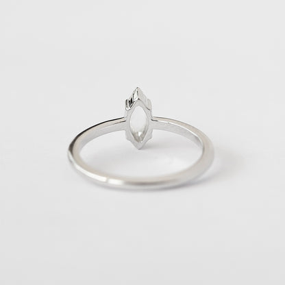 Marquise Rose Cut Diamond Solitaire Ring in 14K White Gold, 0.20 Ct Natural Diamond Ring