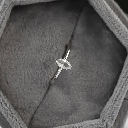 Marquise Rose Cut Diamond Solitaire Ring in 14K White Gold, 0.20 Ct Natural Diamond Ring