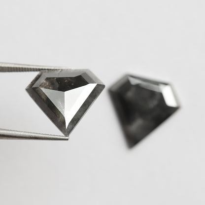 Pair Of 6.79 CT Diamond Shape Loose Natural 13.50 MM Dark Stormy Gray Color Salt and Pepper Diamond For Jewelry