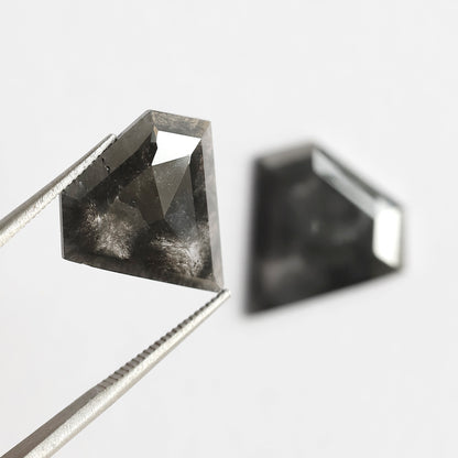 Pair Of 6.79 CT Diamond Shape Loose Natural 13.50 MM Dark Stormy Gray Color Salt and Pepper Diamond For Jewelry