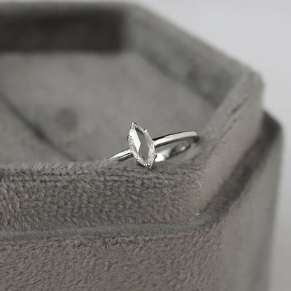 Marquise Rose Cut Diamond Solitaire Ring in 14K White Gold, 0.20 Ct Natural Diamond Ring