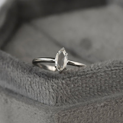 Marquise Rose Cut Diamond Solitaire Ring in 14K White Gold, 0.20 Ct Natural Diamond Ring