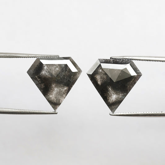 Pair Of 6.79 CT Diamond Shape Loose Natural 13.50 MM Dark Stormy Gray Color Salt and Pepper Diamond For Jewelry