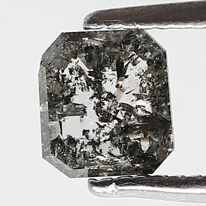 0.51 CT Natural Grayish Black Salt And Pepper Diamond , Stunning Emerald Shaped Natural Diamond , Emerald Shape Diamond For Proposal Ring