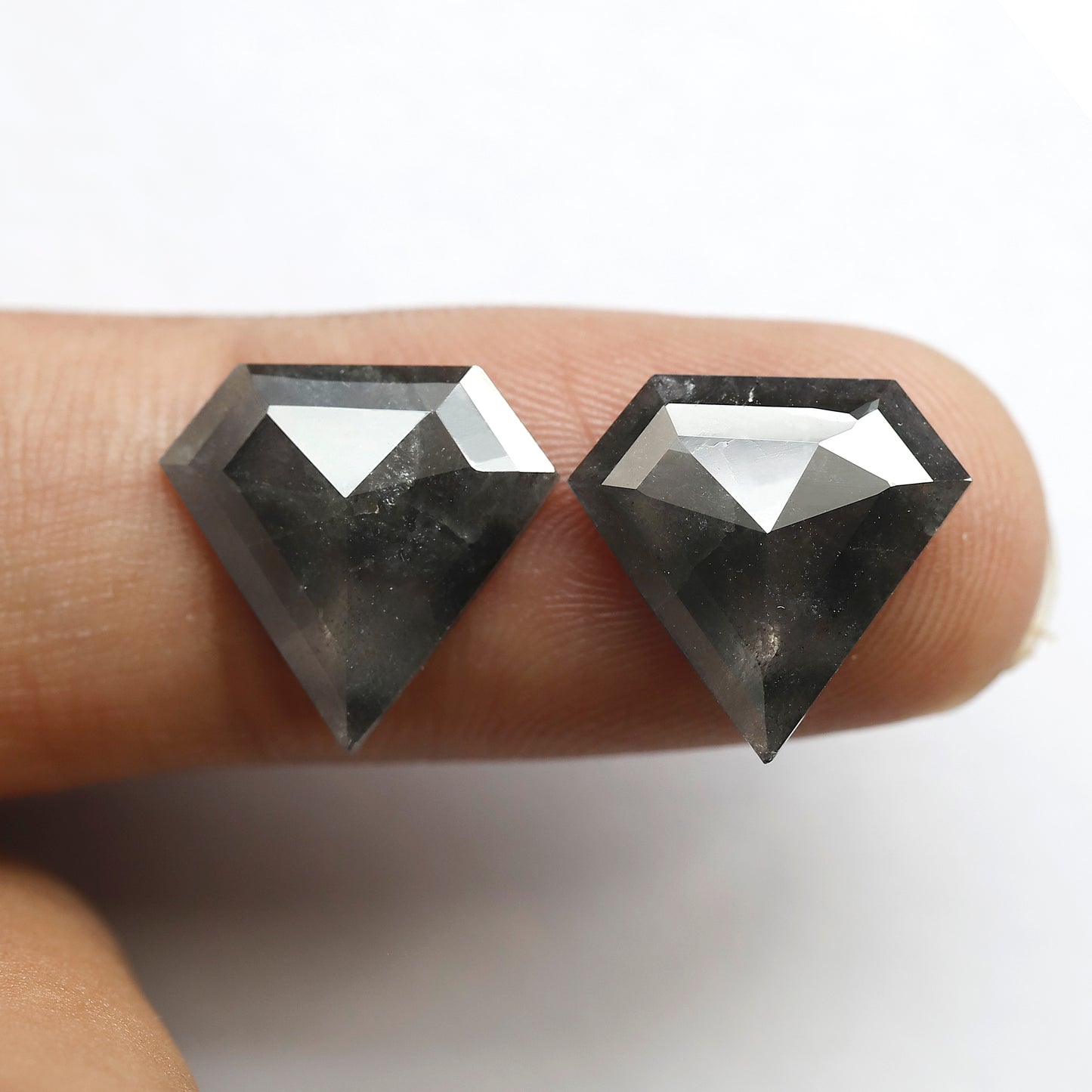 Pair Of 6.79 CT Diamond Shape Loose Natural 13.50 MM Dark Stormy Gray Color Salt and Pepper Diamond For Jewelry