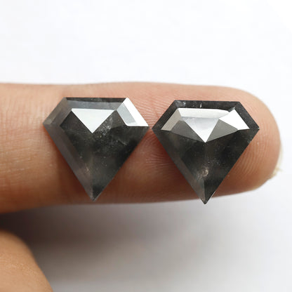 Pair Of 6.79 CT Diamond Shape Loose Natural 13.50 MM Dark Stormy Gray Color Salt and Pepper Diamond For Jewelry