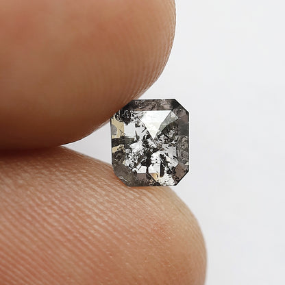 0.51 CT Natural Grayish Black Salt And Pepper Diamond , Stunning Emerald Shaped Natural Diamond , Emerald Shape Diamond For Proposal Ring