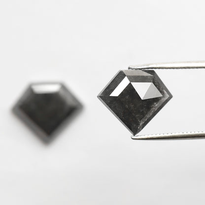 Pair Of 6.22 Ct Diamond Shape Loose Natural 10.90 MM Dark Stormy Gray Color Salt and Pepper Diamond For Unique Jewelry