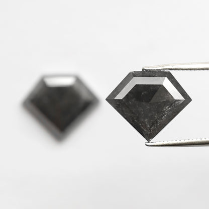 Pair Of 6.22 Ct Diamond Shape Loose Natural 10.90 MM Dark Stormy Gray Color Salt and Pepper Diamond For Unique Jewelry