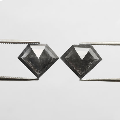 Pair Of 6.22 Ct Diamond Shape Loose Natural 10.90 MM Dark Stormy Gray Color Salt and Pepper Diamond For Unique Jewelry