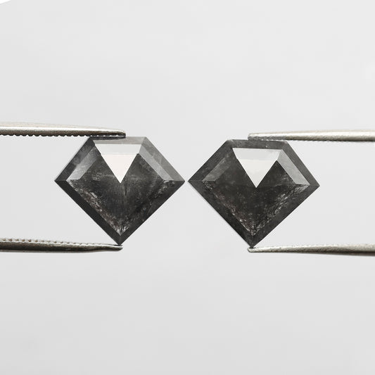 Pair Of 6.22 Ct Diamond Shape Loose Natural 10.90 MM Dark Stormy Gray Color Salt and Pepper Diamond For Unique Jewelry